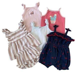 Girls 18M Mixed Brand Casual Summer Bodysuits Dress Bundle 6 Pieces